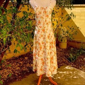 White‎ Floral Print Midi Dress Sweetheart Neckline Tie Front Adjustable Straps